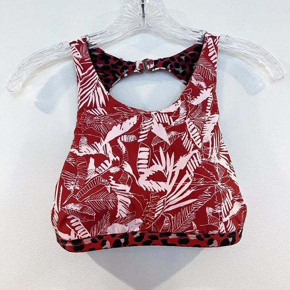 MAAJI Reversible Red Leopard Floral Cut Out Back Tropical Resortwear Bikini M/XL - Picture 2 of 12